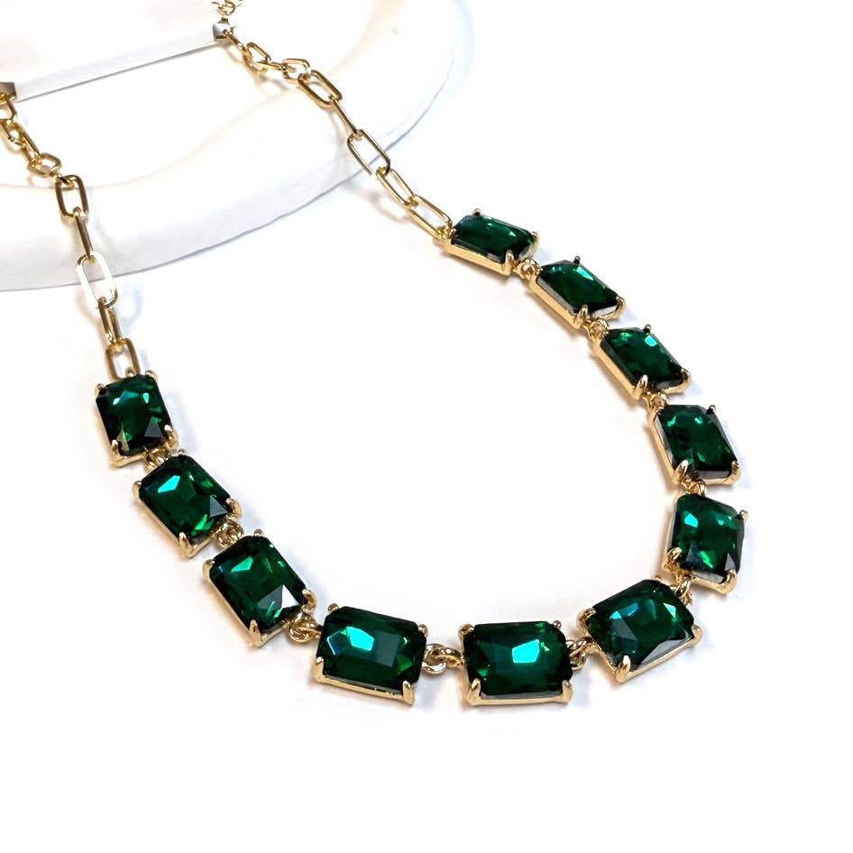 StarryNYC - Wholesale Link & chain necklace - Rectangle Crystal Glass Linked Statement Chain Necklace 31