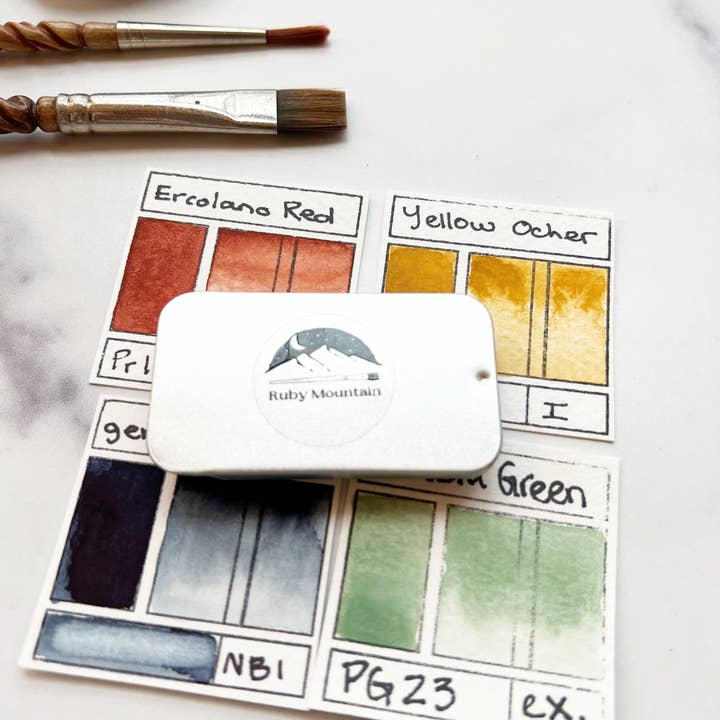 Ruby Mountain Paint Co. - Vendita all'ingrosso Acquarelli - Mini Palette Minerali della Terra, un set di mini cialde di acquerelli fatti a mano in tonalità terrose