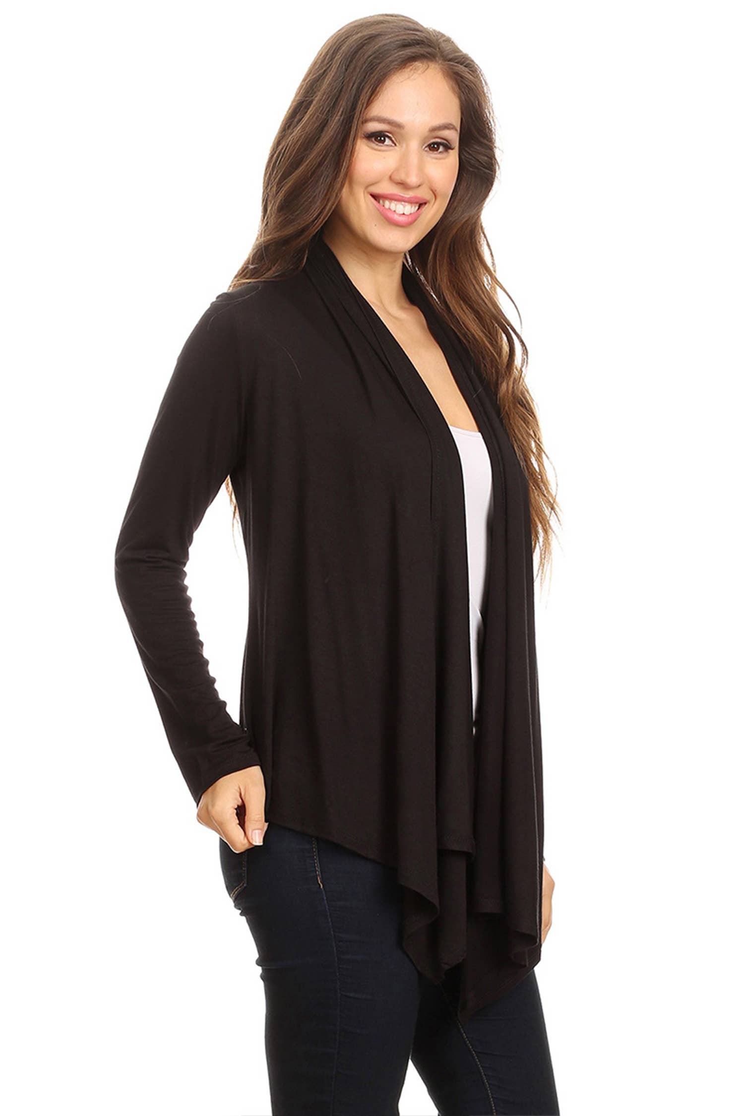 MOA COLLECTION - Wholesale Cardigan - Women's - Women's Casual Solid Long Sleeve Open Front Draped Cardigan1