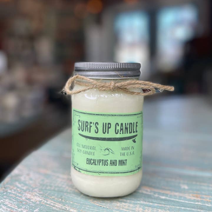 Surfs Up Candle - Vendita all'ingrosso Candela in vasetto - Candela Mason Jar all'eucalipto e menta - Collezione originale
