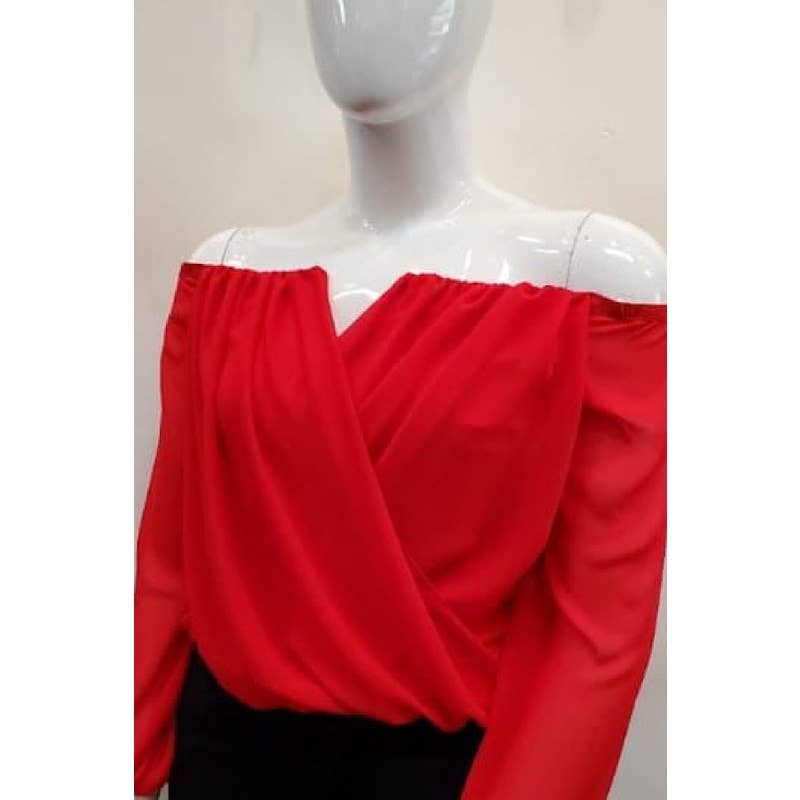 Curve Market - Wholesale Blouse - Women's - PLUS SIZE CHIFFON OFF THE SHOULDER SURPLICE TOP13