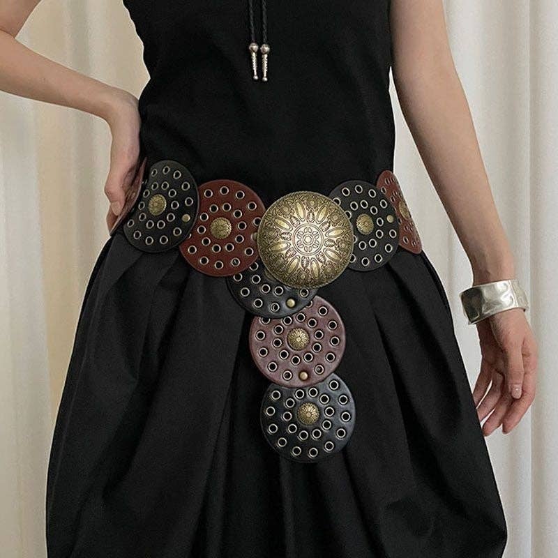 UZ Wholesale Store - Vendita all'ingrosso Cintura - Donna - Cintura a Blocchi di Colore Retrò con Borchie1