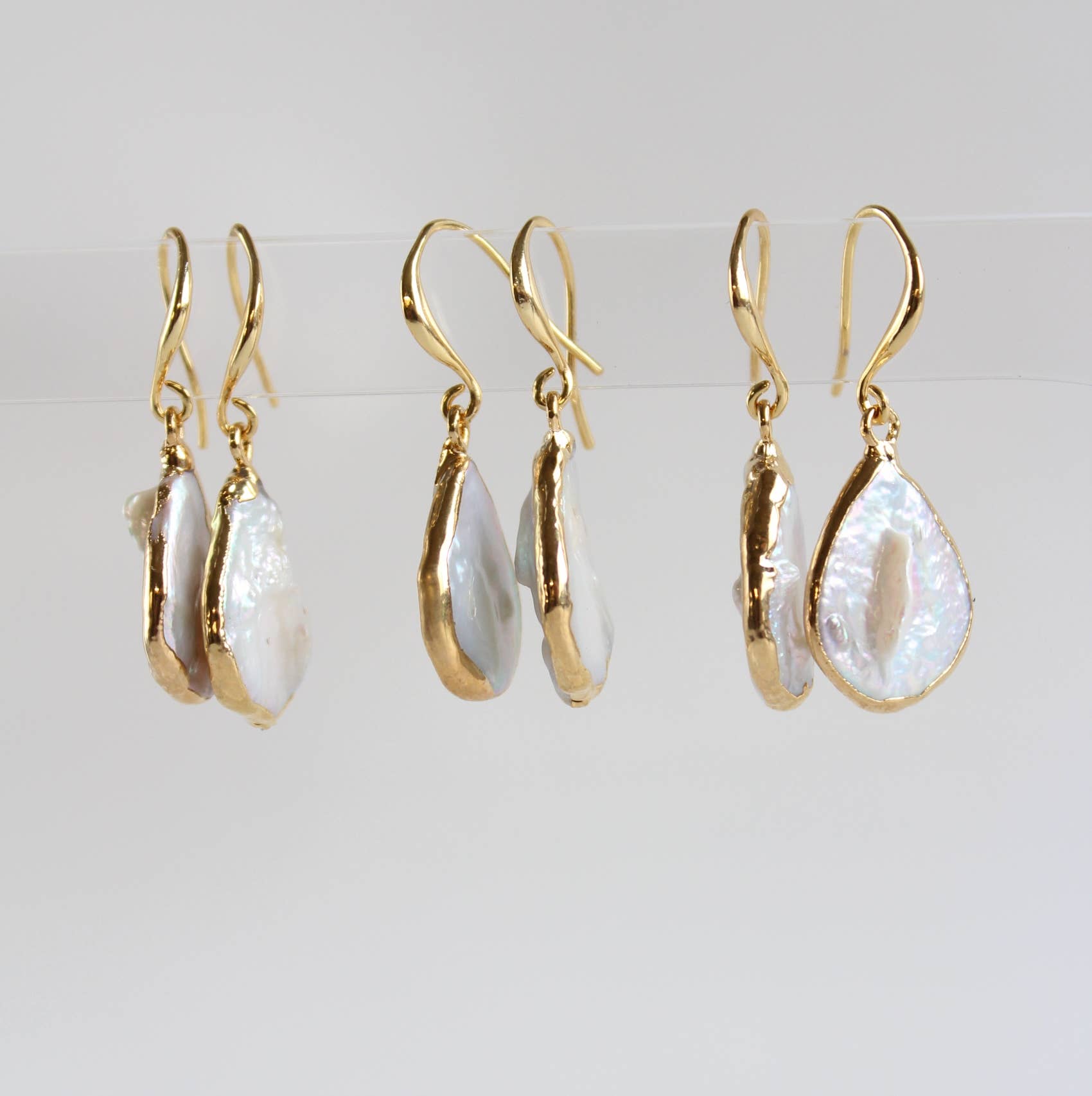 iBijoux - Wholesale Dangle Earrings - Artistic Baroque Pearl Earrings, Gold Dipped Dangles (1E18)5