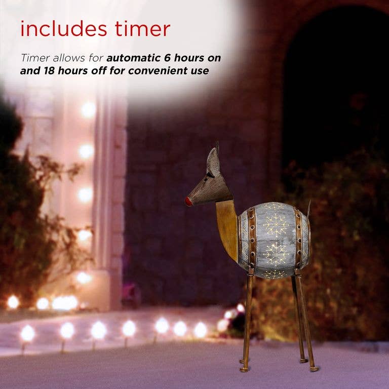 Alpine Corporation - Wholesale Outdoor Ornament/Decor - Alpine Corporation Weathered Barrel Reindeer Décor with Warm4