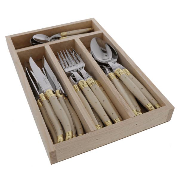 Jean Dubost 24 Piece Everyday Flatware Set in Ivory & Brass for wholesale by The French Farm
