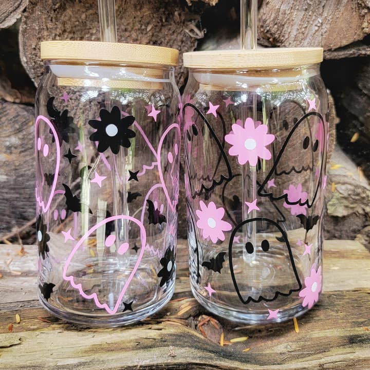 Retro Ghost Glass Tumbler, Halloween Ghost Cup for wholesale by Superior Sweet Water