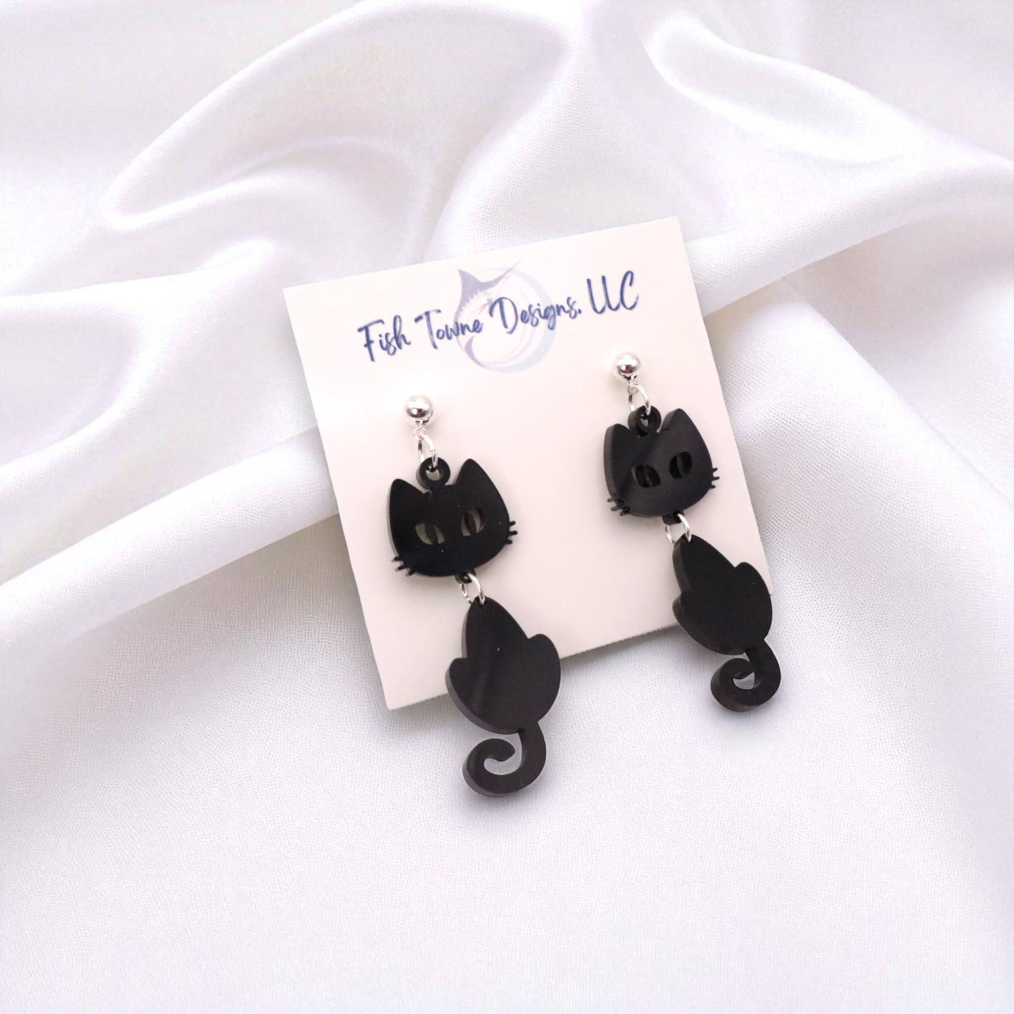 Fish Towne Designs, LLC - Wholesale Dangle Earrings - Spooky Black Cat Halloween Acrylic Earrings1