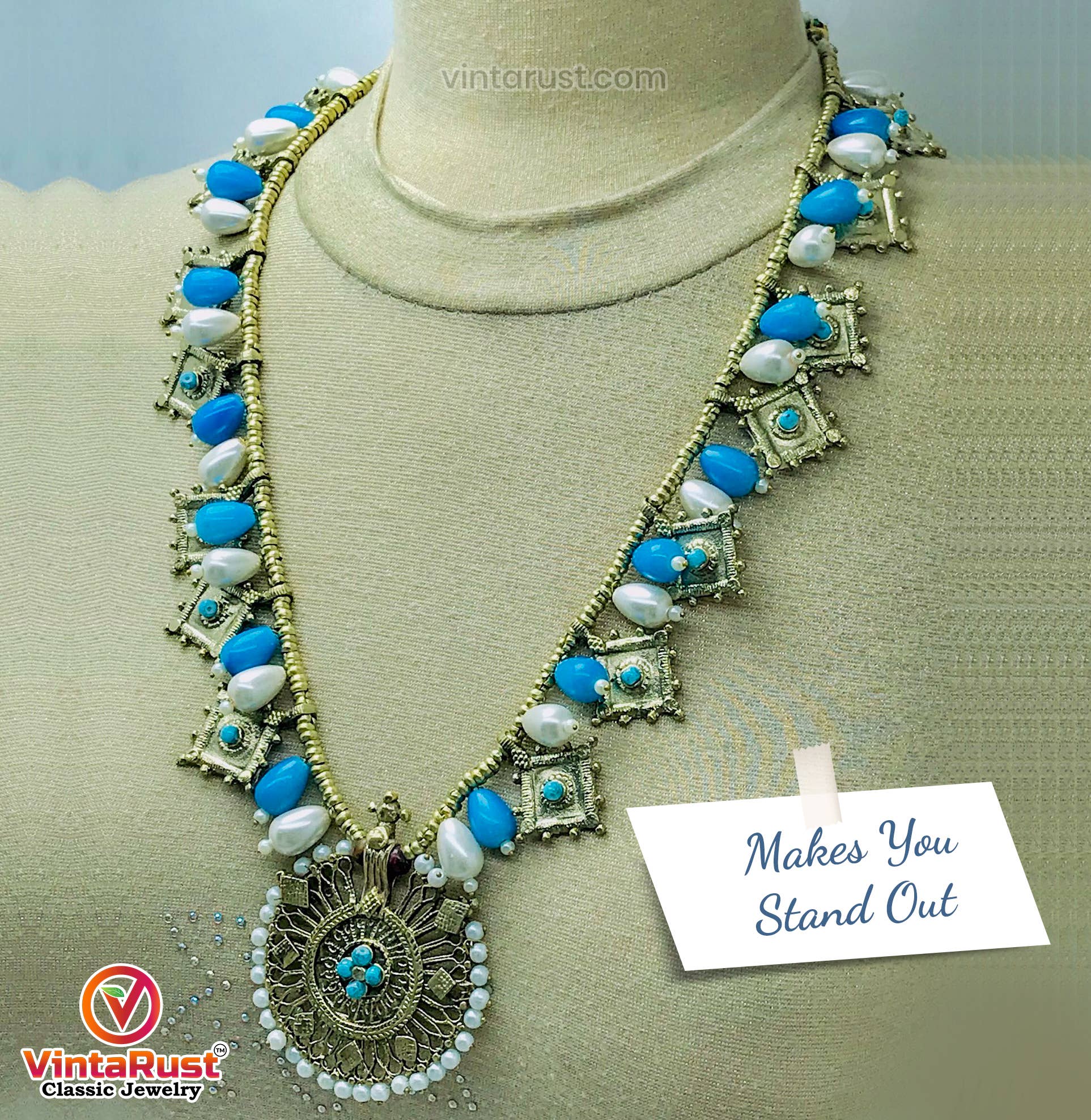 vintarust - Vente Parures de bijoux - Parure de bijoux Tribal avec perles et grand motif doré6