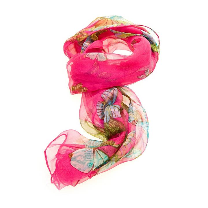 SC-BUTT-FUCH | Foulard papillon 100% pure soie fuchsia pour la vente par SignareArt