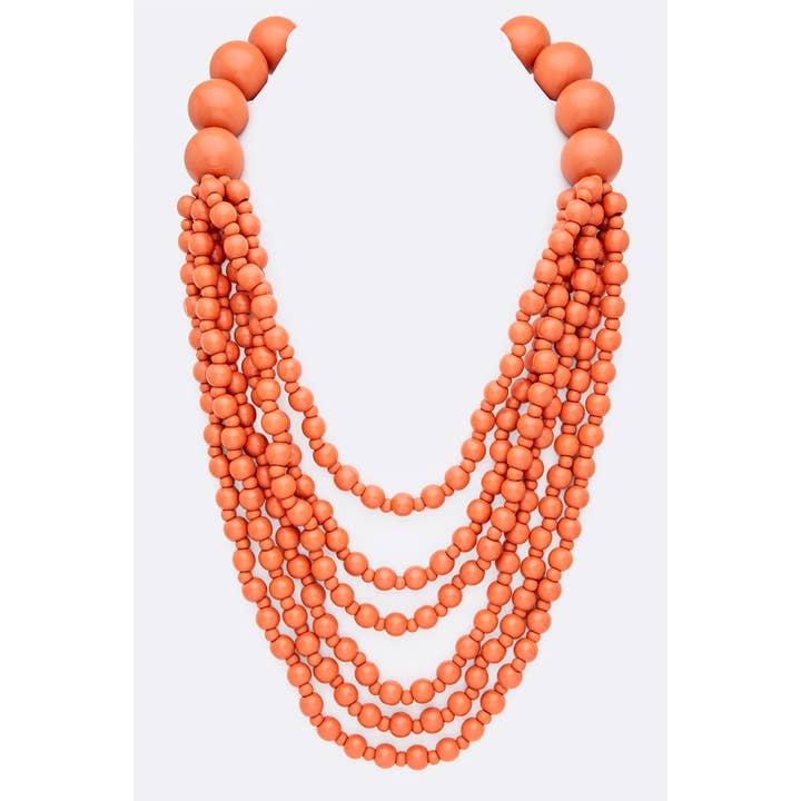 anbfashion - Wholesale Beaded/Pearl Necklace - Multi Strand Wooden Beads Necklace