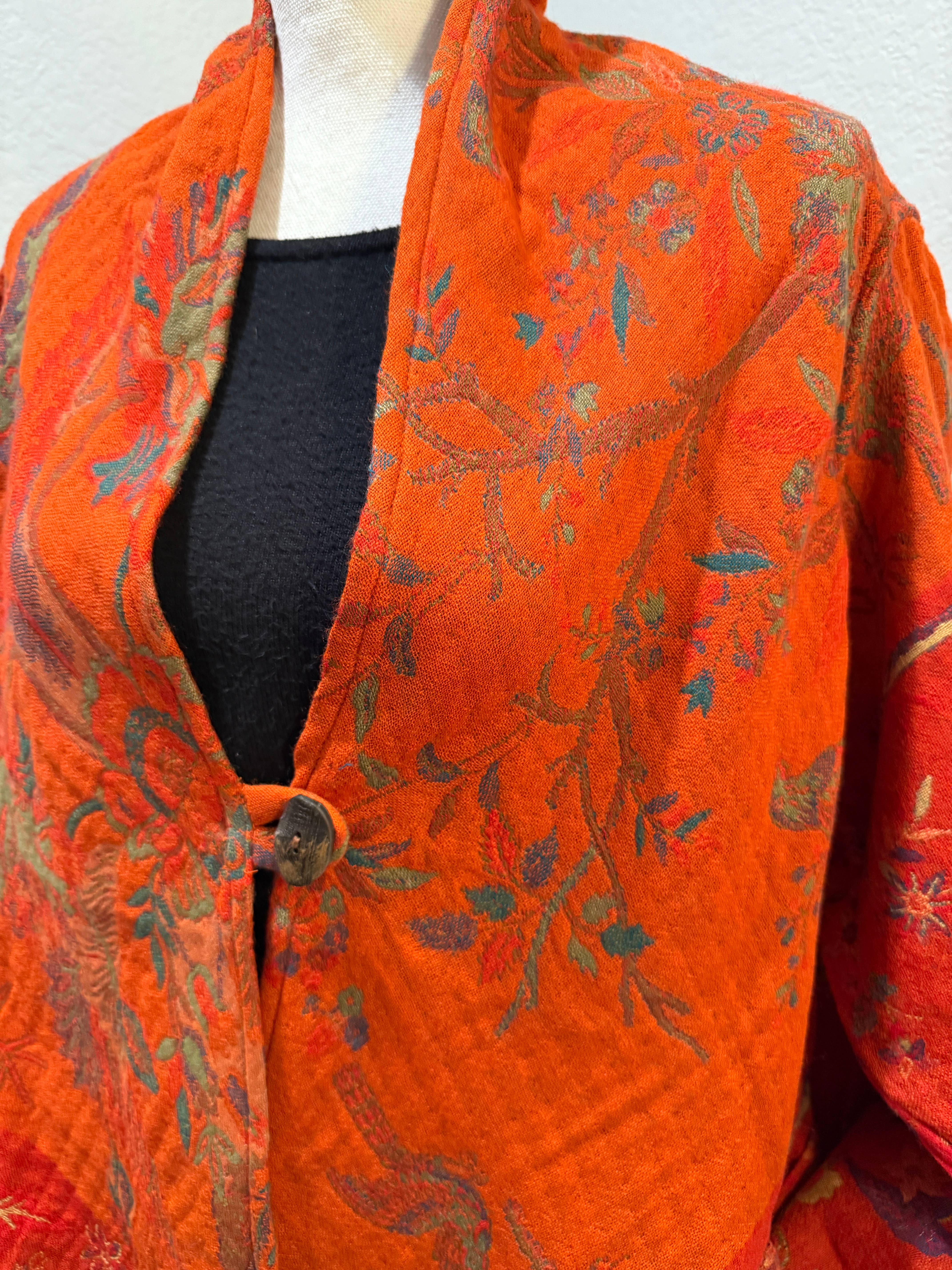 In Style Scarves - Wholesale Jacket - Women's - Reversible Merino Wool Duster Jacket in Tangerine Bird Color3