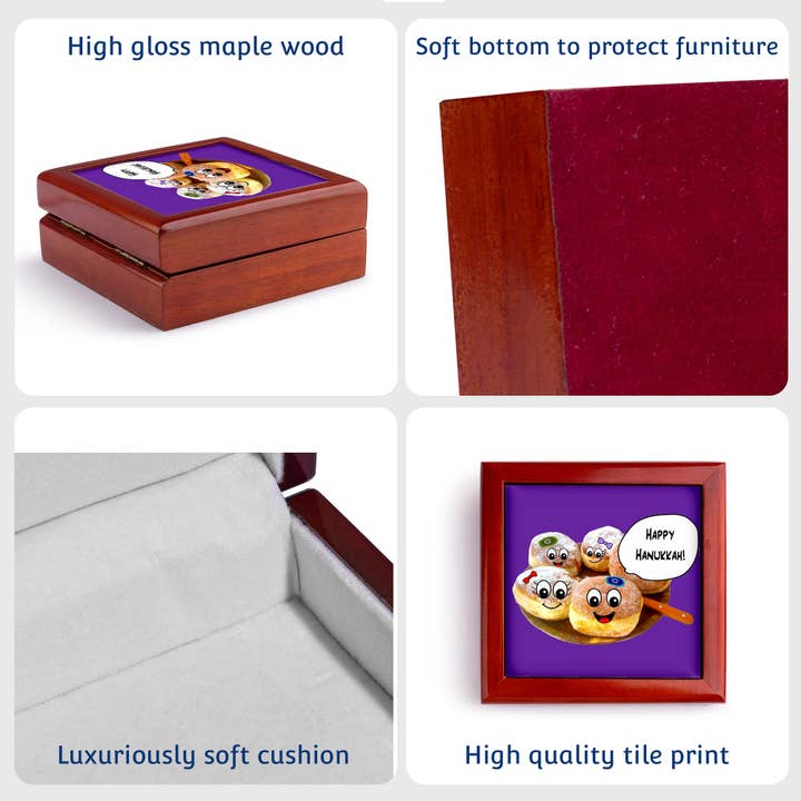 3dRose – wholesale Jewellery box/organiser – 3dRose, Purple Cute Happy Hannukah cartoon jewish donuts - for channukah - chanukah - hanukah - doughnuts, Jewelry Box6