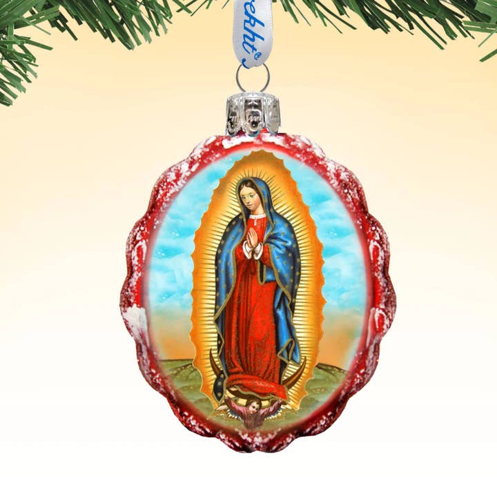 Lady of Guadalupe Handcrafted Glass Ornament for wholesale by Designocracy