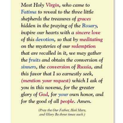 SAN JUDITAS RELIGIOUS ARTICLES - Wholesale Religious card - NOVENA TO OUR LADY OF FATIMA1