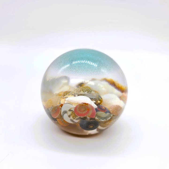 JEMS of the Sea - Wholesale Decorative Tabletop Object - Tiny Ocean Sphere-Made w/ Eco-Friendly Resin, Shells, Sand 1