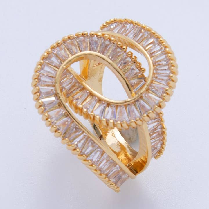 Aim Eternal – Engroshandel Ring med sten – 18K Guld Fyldt Baguette Geometrisk Knude Dobbelt Bånd Ring | O17250