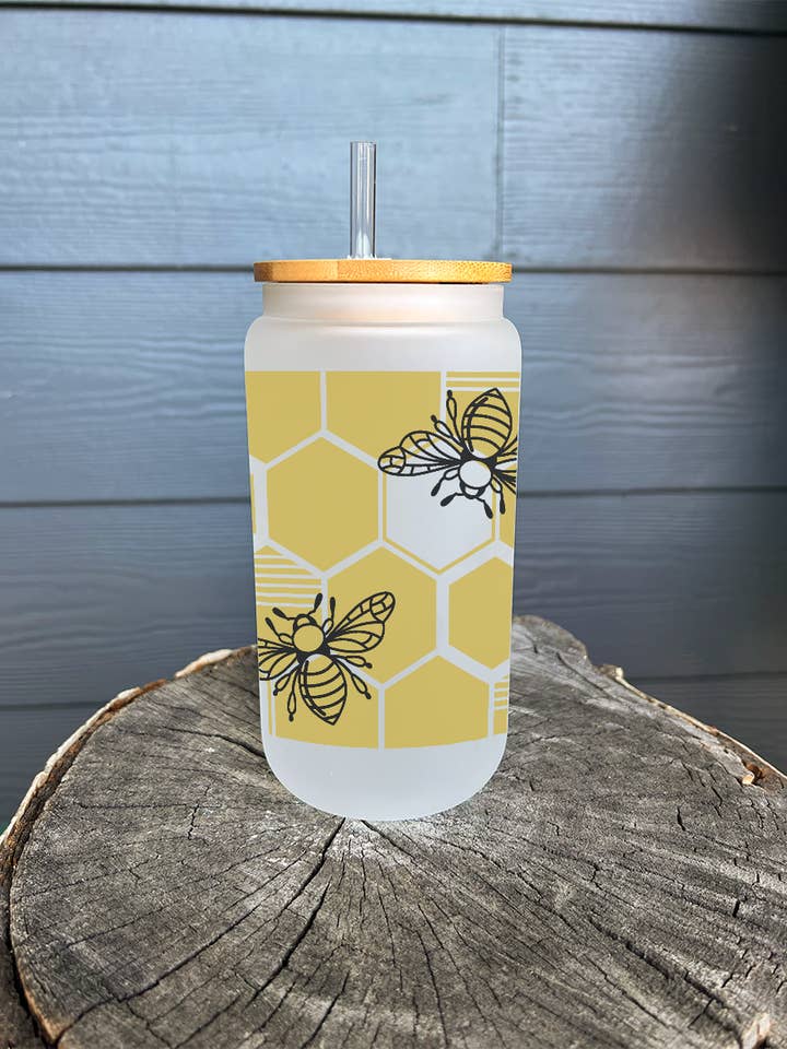 16oz Frosted Iced Coffee Glass with Lid and Straw for wholesale by Lester Lou’s Designs