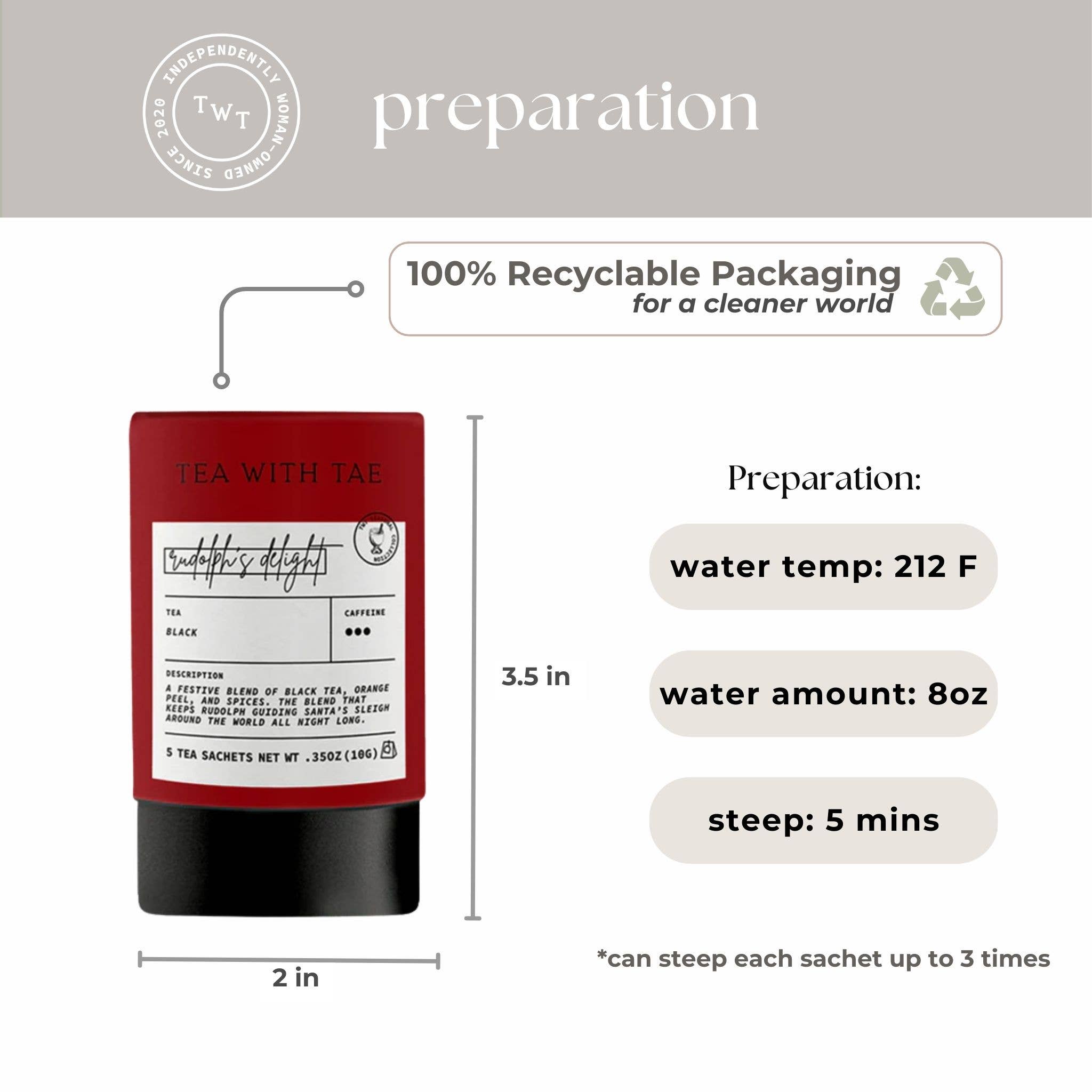 Tea with Tae - Wholesale Tea Bags - Rudolph's Delight Holiday Mini Tube Gift (5 tea bags)4