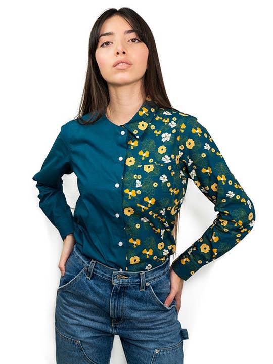Alesia Designs - Wholesale Button Down Shirt - Women's - Cotton Uneven Printed Shirt2