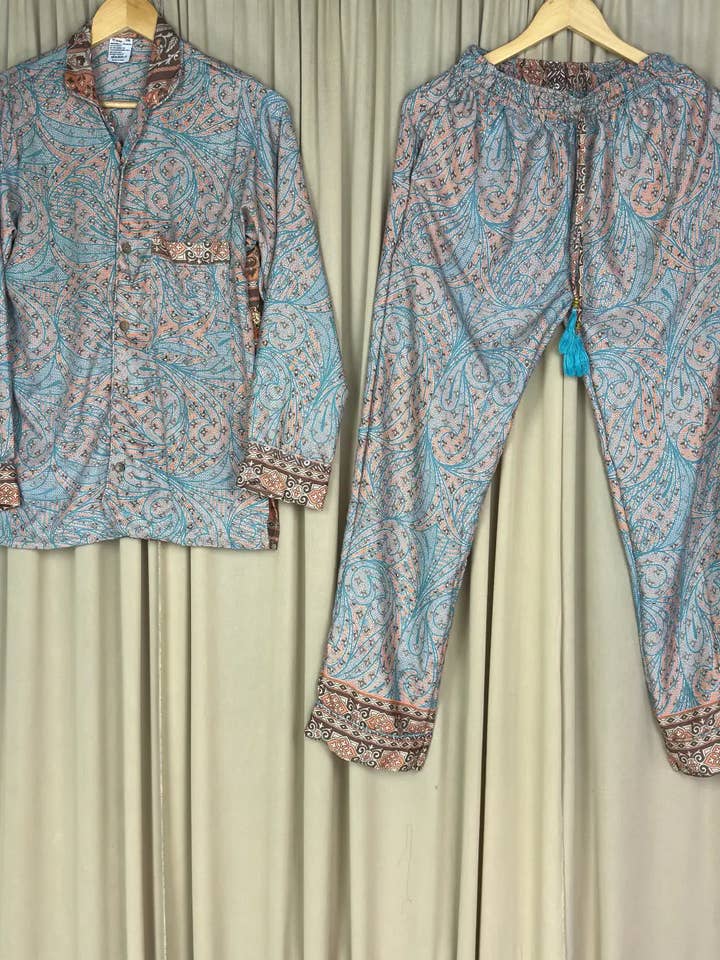 Recycle Silk PJ Set, Silky Loungwear Pajama Set, S / M Size for wholesale by The Eastern Loom