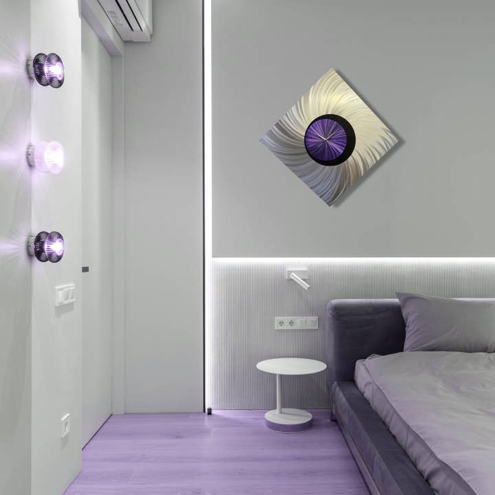 REMOVED BRAND - Wholesale Wall Clock - Orthodox | Large Metal Wall Art | Purple Silver Modern Clock4