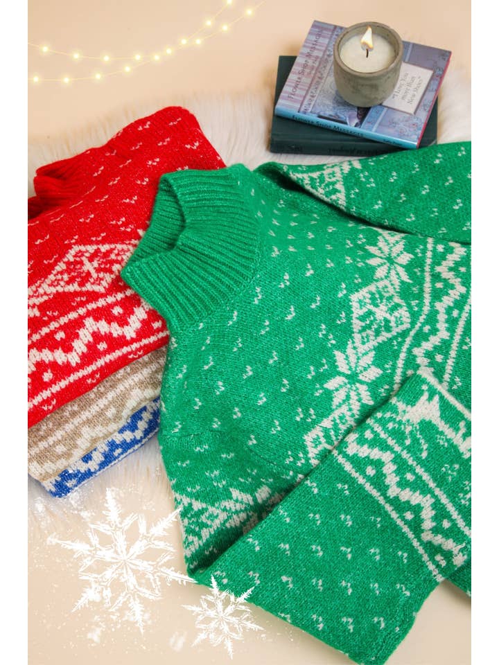 VERY J - Wholesale Knit Sweater - Women's - 12W3202N-Oversized Nordic Christmas Holiday Sweater Top