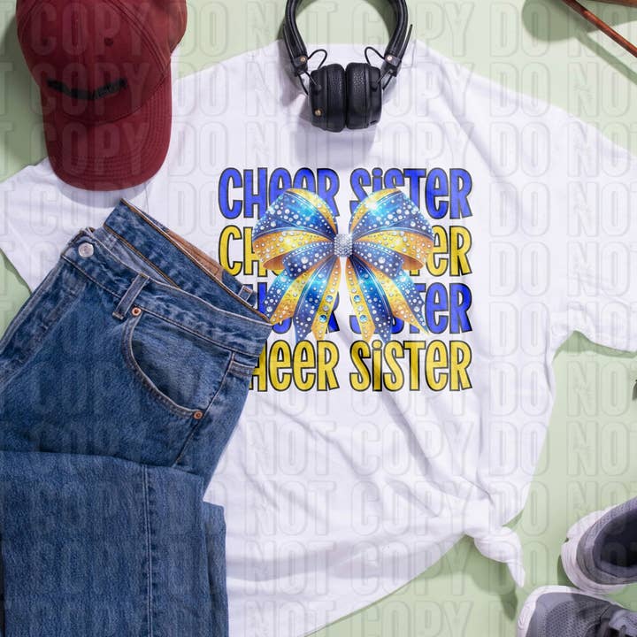 Cheer Sister Royal Blue Yellow DTF Transfer for wholesale by K and M Designs