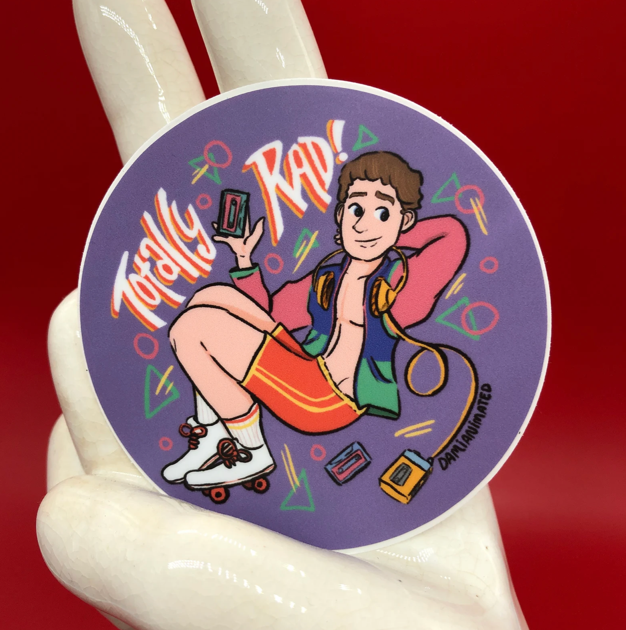 DamiAnimated - Wholesale Sticker - Totally Rad! 80s Skater Himbo 3" Waterproof Vinyl Sticker5