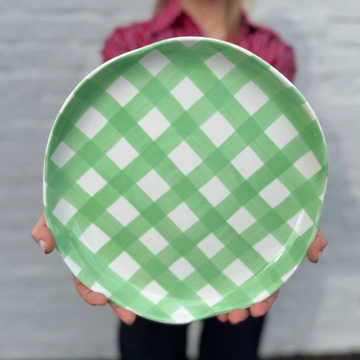 Mint Green Gingham Dinner Plate - 4 Pack for wholesale by Noss and Co