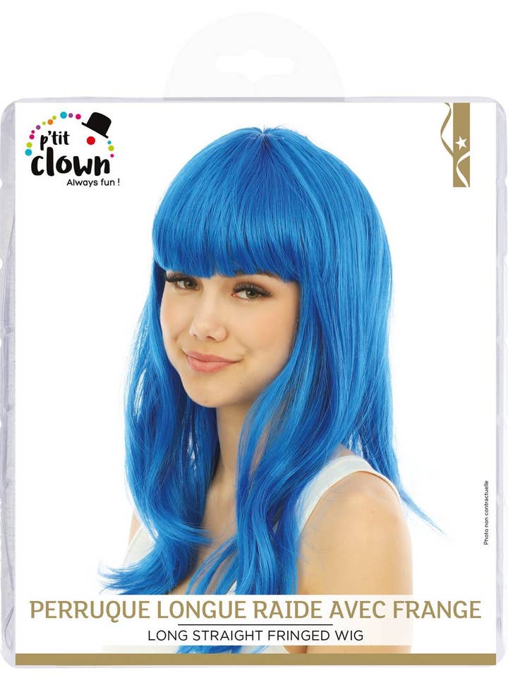 P'tit Clown - Vente Déguisement – unisexe - Perruque Longue Raide Avec Frange - Bleu