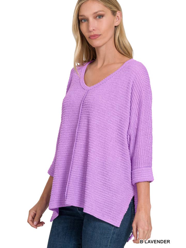 42POPS - Wholesale Knit Sweater - Women's - `.V Neck Hi Low Hem Jacquard Sweater11