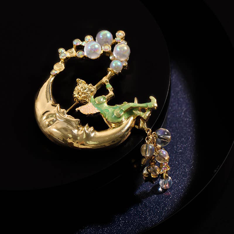 Tourtiwi - Venta al por mayor Broches - Prendedor vintage de ángel hada con cristal, sol y luna10