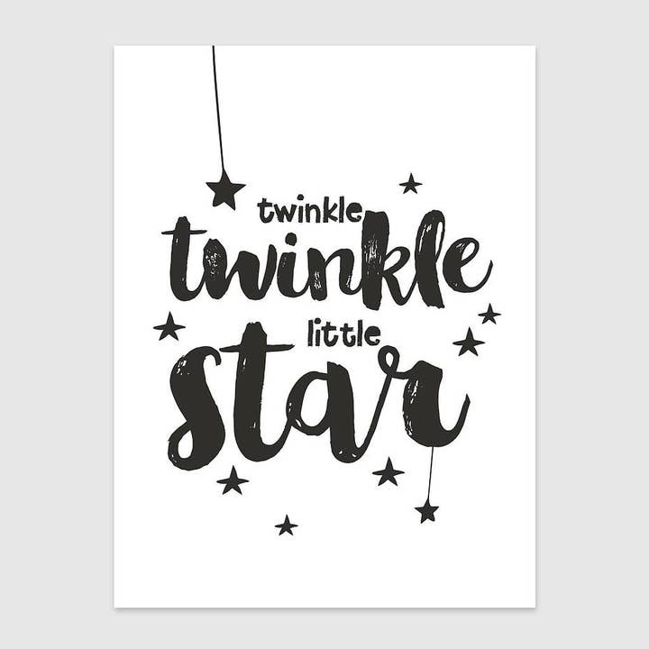 Twinkle Twinkle I Wall Art Print, Nursery Wall Art, Monochrome Art for wholesale by Baldy And The Fidget