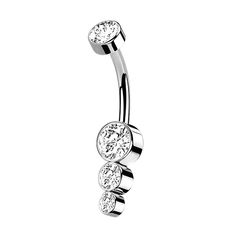 AMORINO SRL - Wholesale Belly Ring - BANANA PIERCING WITH THREE ZIRCONIA ROUNDS - JQ600B0990