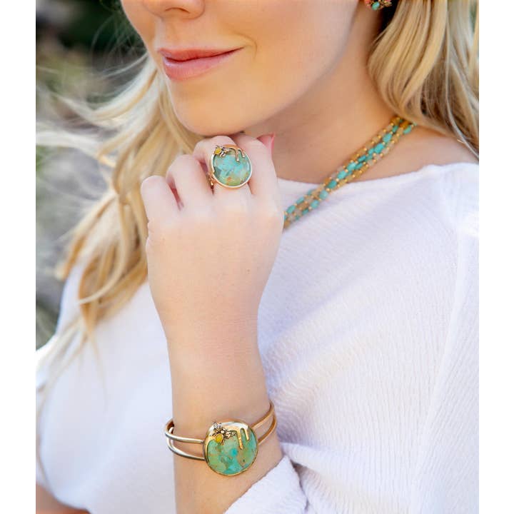 Barse Jewelry - Wholesale Cocktail/Statement Ring - Honey Bee Blue Turquoise Golden Ring