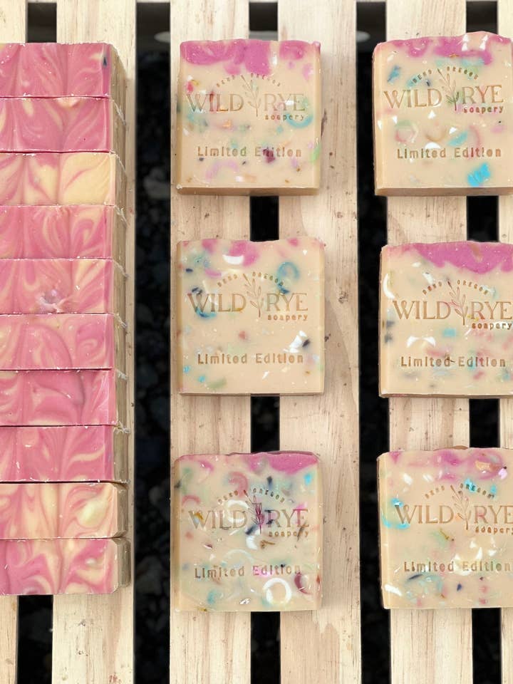 Rainbow Sherbet Goat Milk Soap for wholesale by Wild Rye Soapery