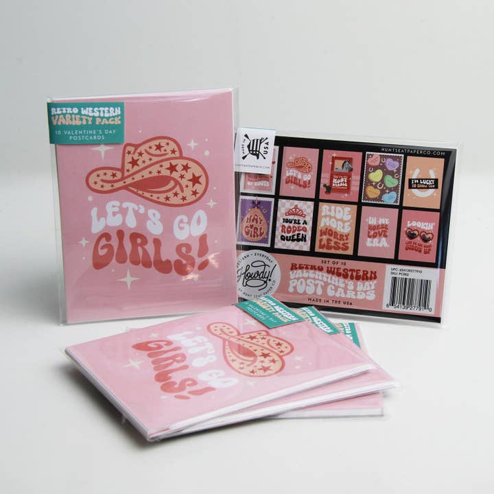 Postales de San Valentín retro de estilo western, juego de 10 para venta al por mayor de Hunt Seat Paper Co.