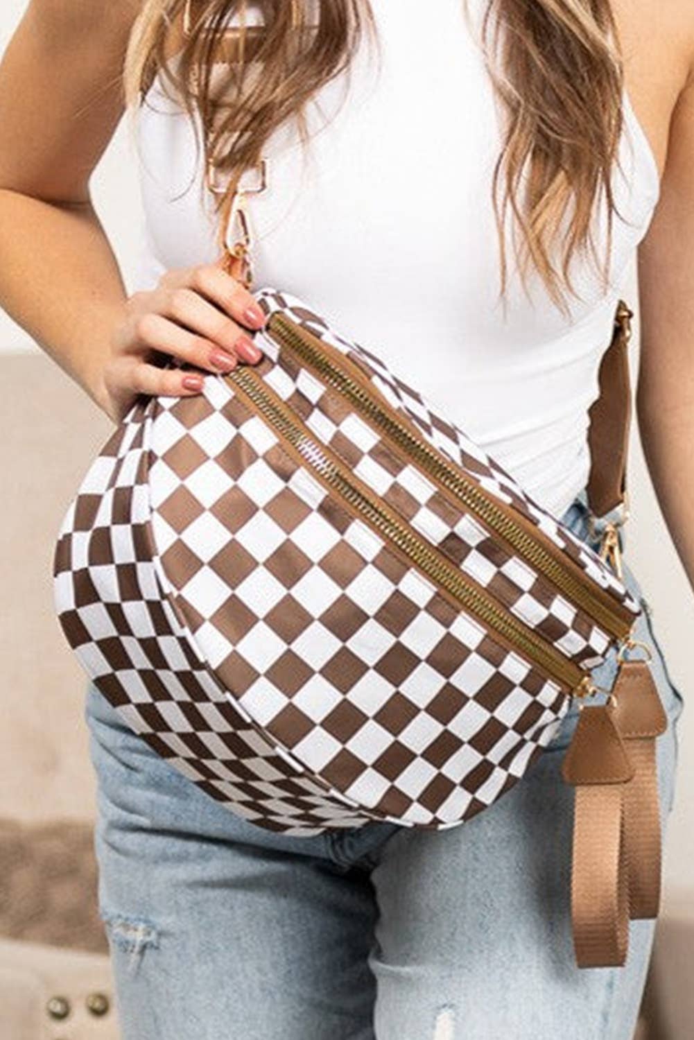 Little Daisy Closet - Wholesale Crossbody Bag - Women's -  LDC Checkered Print Wide Strap Large Crossbody Bag4