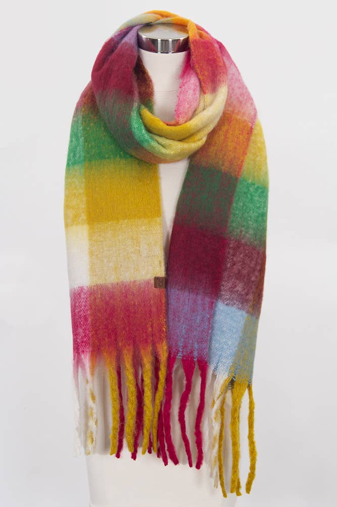 Hana - Wholesale Scarf - Women's - C.C Multi Color Block Plaid Check Pattern Woven Winter Scarf16
