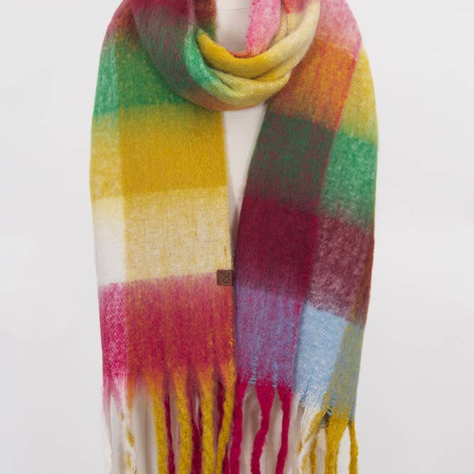 Hana - Wholesale Scarf - Women's - C.C Multi Color Block Plaid Check Pattern Woven Winter Scarf16