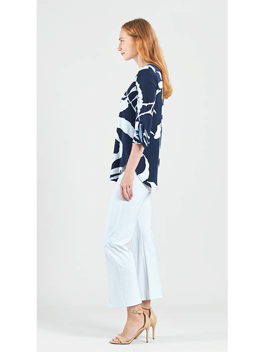 Navy White TU331P2 - Tie Cuff Curved Hem Tunic - Abstract Branch for wholesale on Faire