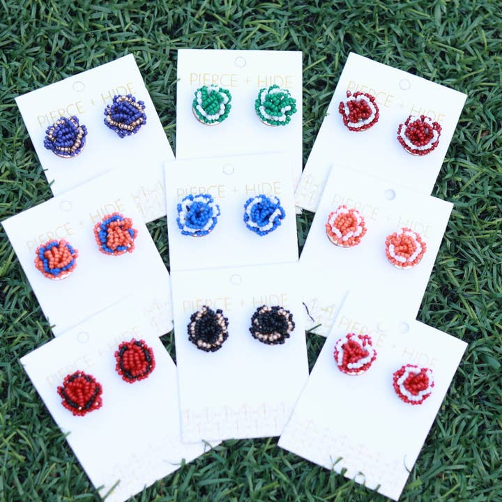 Custom Beaded Pom Earrings| Game Day Earrings| Back to School for wholesale by Pierce + Hide