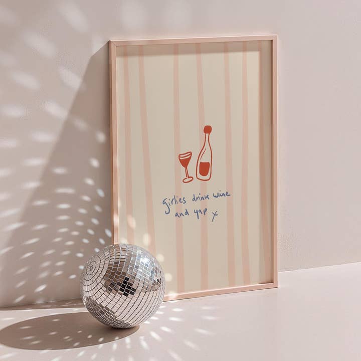 Girlies Drink Wine and Yap Hand Drawn Print for wholesale by Print and Pigment