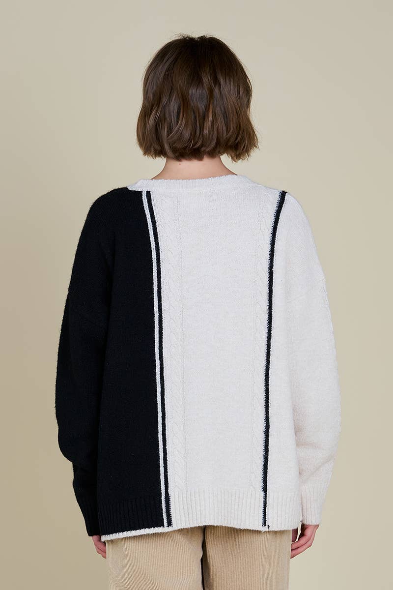 Grade & Gather - Wholesale Knit Sweater - Women's - 41758 - CABLE CONTRAST SWEATER5