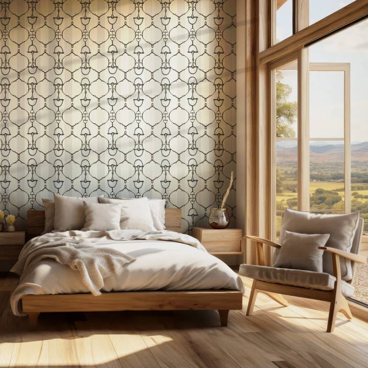 Ivory Snaffle Bit Wallpaper Luxury Equestrian Home Decor Farmhouse Wall Accent Wallpaper Neutral Decor for wholesale by All Designs Equine