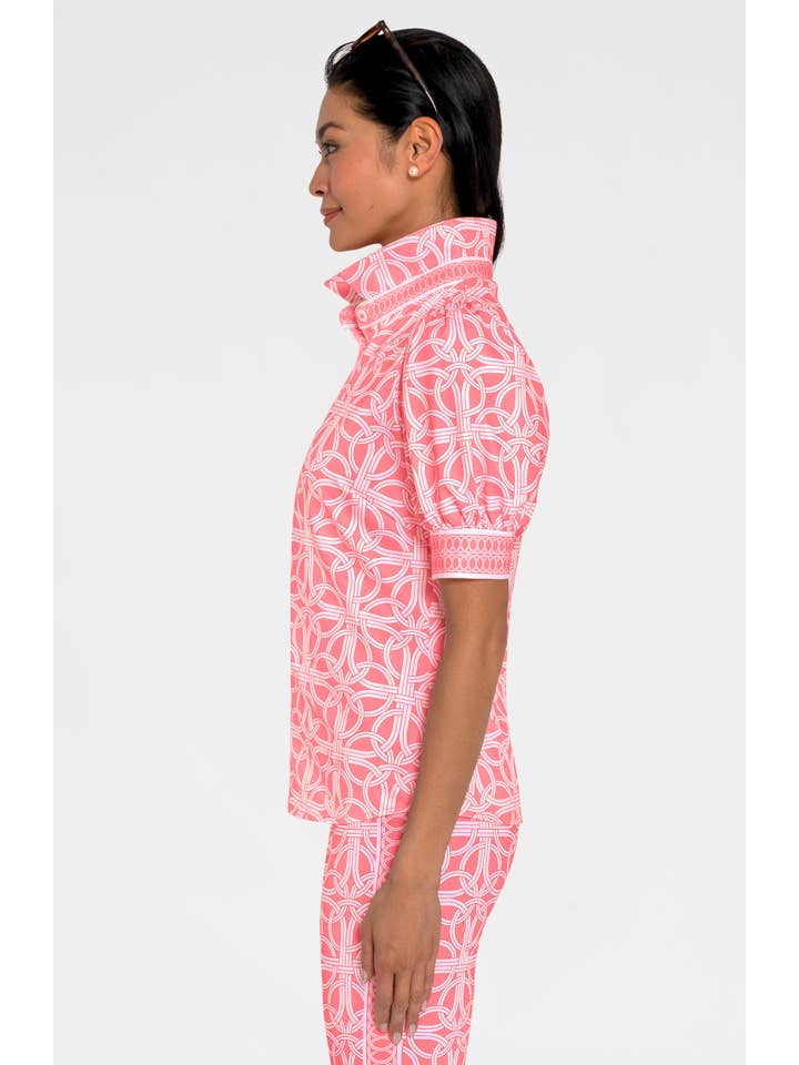 Gretchen Scott LLC - Wholesale Button Down Shirt - Women's - Puff Sleeve Top - Ring Toss