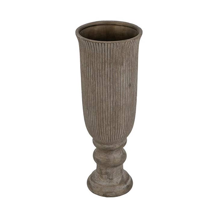 Vase piédestal en terre cuite D6x16,3" avec design nervuré en bronze pour la vente par A&B Home Group Inc.