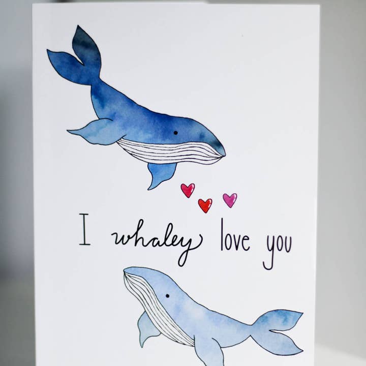 Scribbles and Doodlez – wholesale Valentine's Day card – Whale Love | Nautical Watercolor Valentine's Day Pun Card