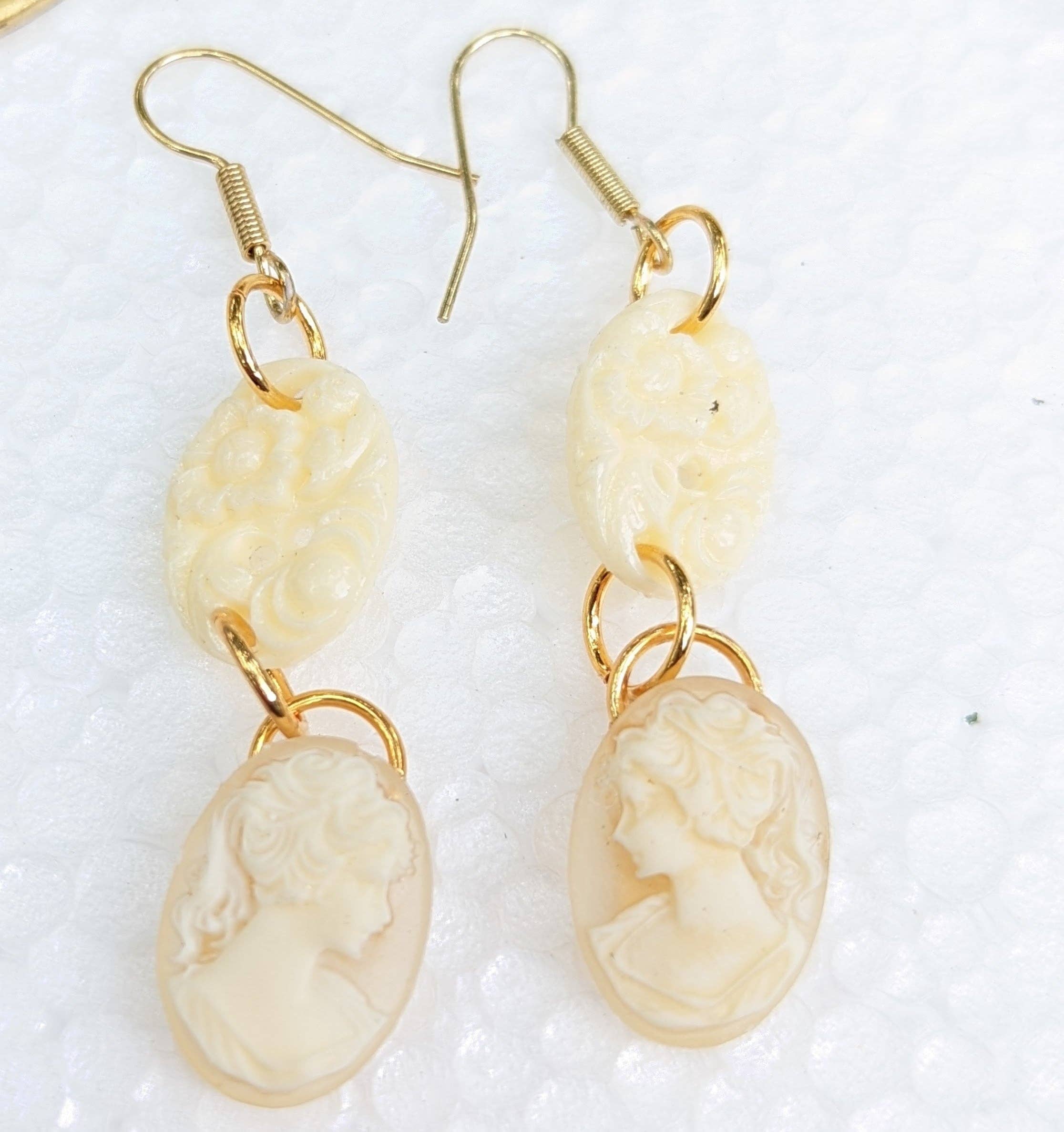 Gay Isber Designs - Wholesale Dangle Earrings - Small Cream Vintage Double Cameos Ponytail Earrings1