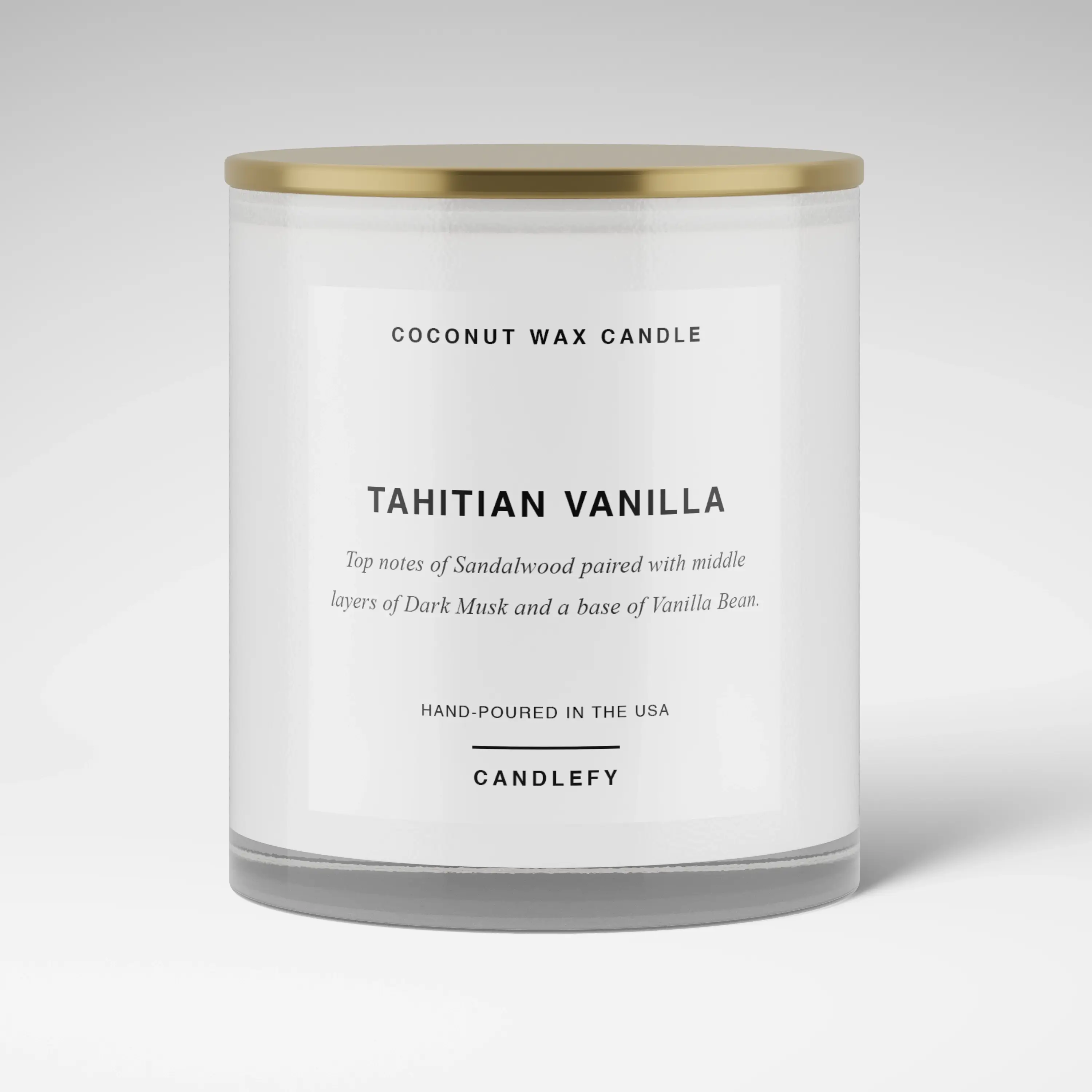 Candlefy – wholesale Burkljus – Tahitisk vaniljljus · Vit behållare · Kokosvax · 10 oz1